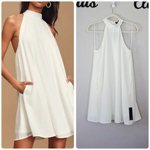 LULUS Bachelorette Engagement Bridal Shower Halter Swing Mini Dress Sz Small NWT